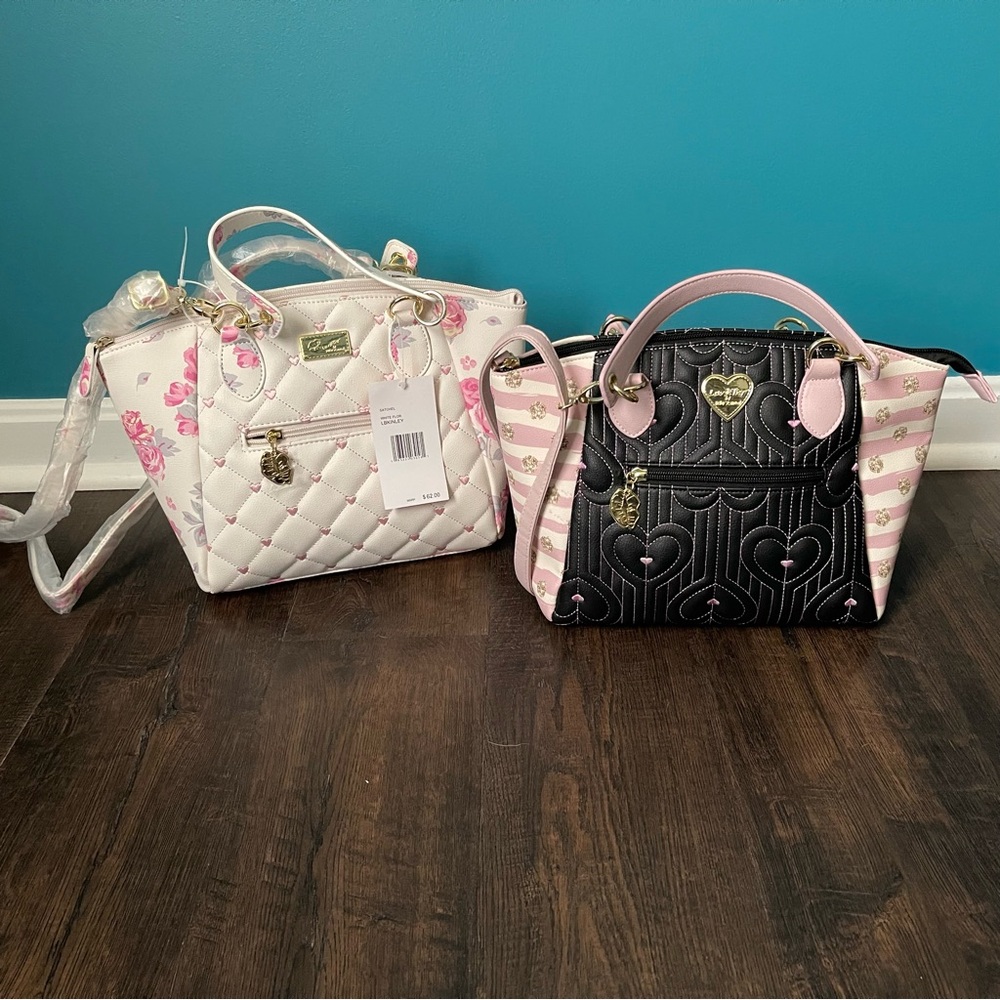 Bundle Lot 2 Betsy Johnson Bags Purses Bag Purse New Black White Pink Floral